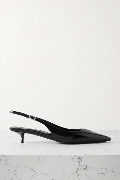 Cherish Crystal-Embellished Glossed-Leather Slingback Pumps from SAINT LAURENT