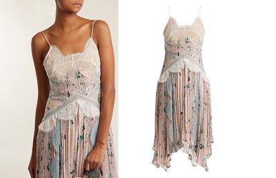 Lace-Insert Floral-Print Pleated Dress