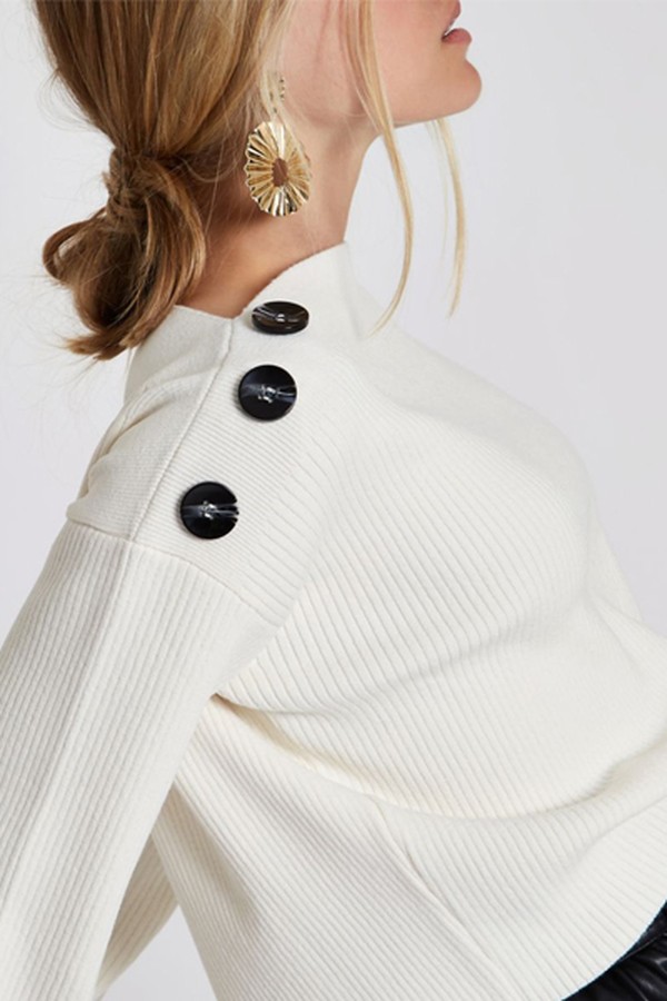 Rib Knit Button Shoulder Jumper