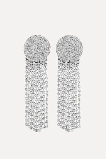 Crystal-Embellished Fringe Silver-Plated Drop Earrings from Self-Portrait