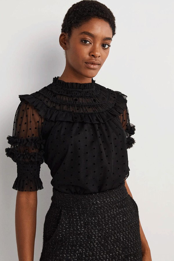 Black Polka Dot Tulle Party Top