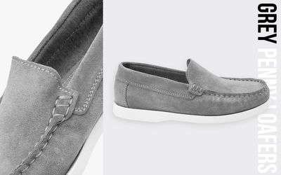 Grey Leather Penny Loafers | From £30