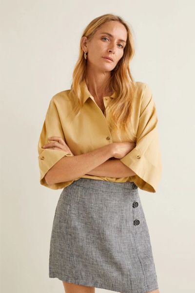 Button Linen Skirt