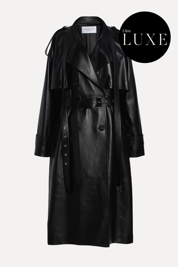 Scarf-Detailed Leather Trench Coat from Michael Kors Collection