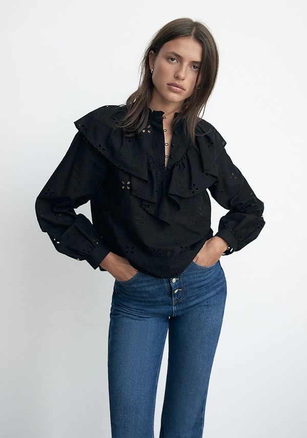 Embroidered Blouse With Ruffles