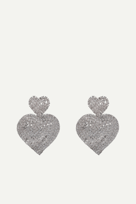 Rhodium-Plated Double Heart Cubic Zirconia Drop Earrings from CZ By Kenneth Jay Lane