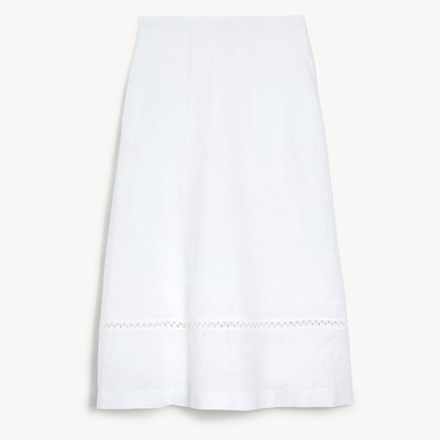 Pure Linen Broderie Midi A-Line Skirt