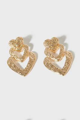 Gold Textured Heart Doorknocker Earrings from New Look