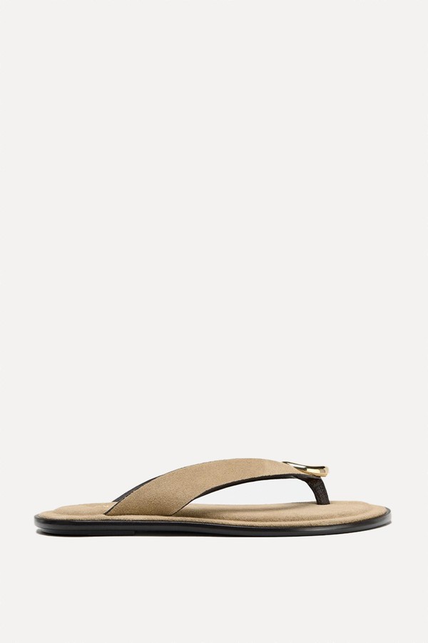 Flat Split Suede Sandals With Metal Embellishment from Zara
