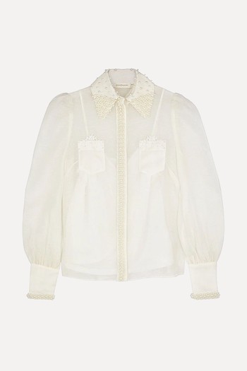 High Tide Pearl-Embellished Linen-Blend Shirt from Zimmermann