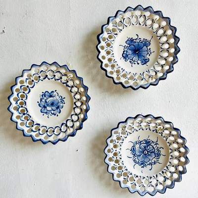 Set Of 3 Blue & White Portuguese Decorative Plates from Vinterior