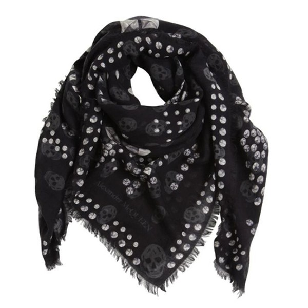 Skull & Stud Printed Wool Blend Scarf from Alexander McQueen