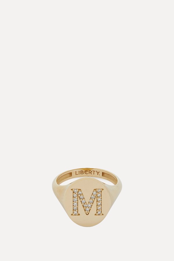9ct Gold & Diamond Initial Liberty Signet Ring from Liberty