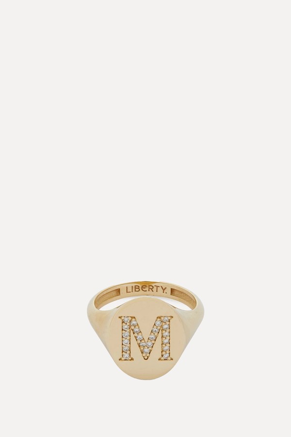 9ct Gold & Diamond Initial Liberty Signet Ring  from Liberty