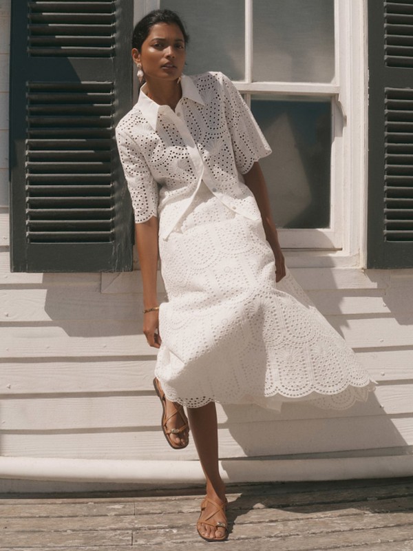  Cotton Broderie Midi Skirt