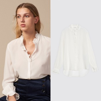 Ruffled Silk Shirt With Mandarin Collar