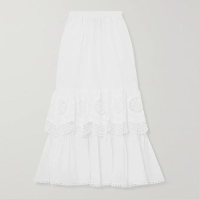 Marga Crocheted Cotton-Blend Voile Midi Skirt from Charo Ruiz
