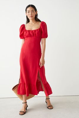 Puff Sleeve Linen Midi Dress from & Other Stories