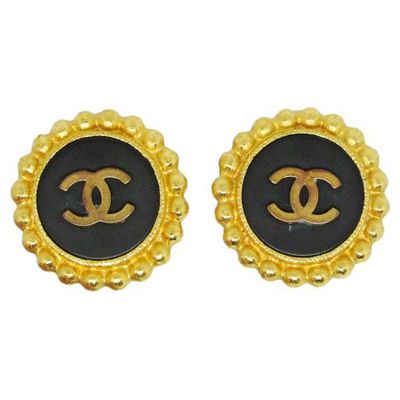 Cc Logos Button Motif Earrings Gold from Chanel