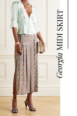 Georgia Pleated Floral-Print Cotton & Silk-Blend Midi Skirt, £215 | Rixo