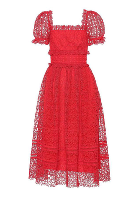Red Guipure Lace Midi Dress from Self Portrait
