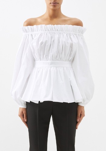 Ruffled Off The Shoulder Poplin Top from Alexander Mcqueen