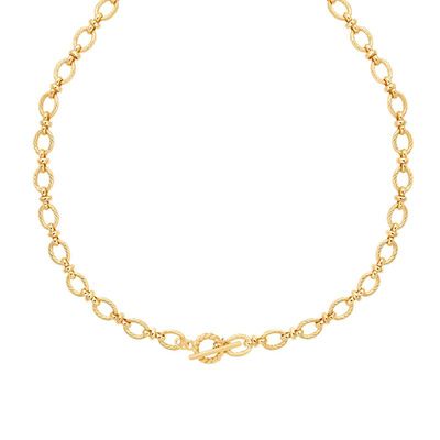 Textured Oval Link T-Bar Necklace In Gold