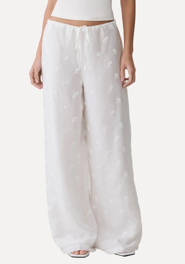 Vivian Tie Waist Embroidered Pants