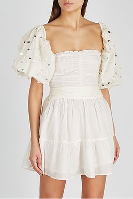 Alana White Puff-Sleeve Cotton Mini Dress from Sundress