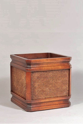 Mahogany & Rattan Square Cube Indoor Planter Jardinière Stand from The Hoarde