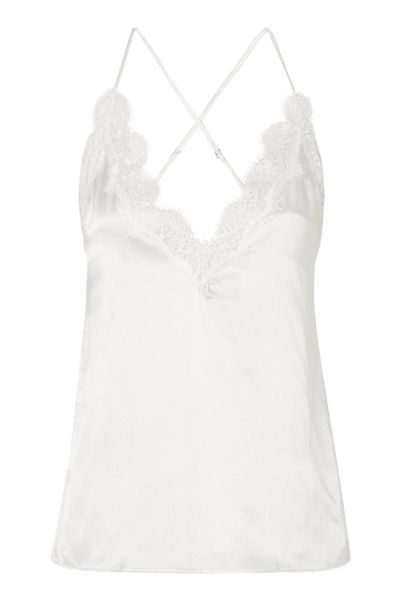 The Everly Lace Trimmed Silk Charmeuse Camisole from Cami NYC