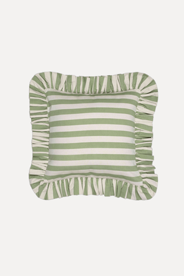 Tangier Olive Stripe Frilly Cushion from Alice Palmer & Co
