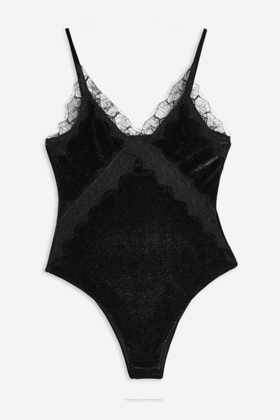 Foil Velvet Lace Bodysuit from Topshop