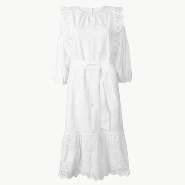 Pure Cotton Embroidered Waisted Midi Dress