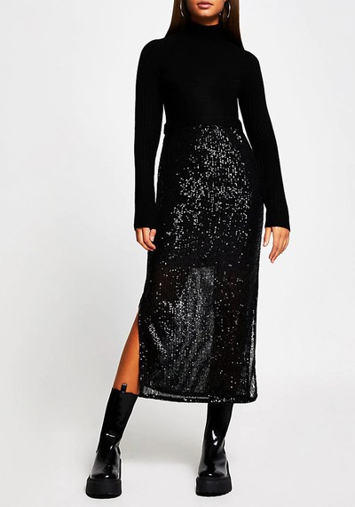 Black Sequin Jumper Dress