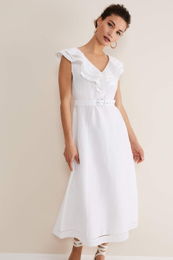 Julieta Frill Broderie Linen Midi Dress