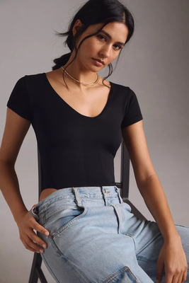 Seamless Short-Sleeve Back Cutout Bodysuit from Anthropologie
