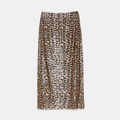 Printed Knit Skirt with Sequins from Zara