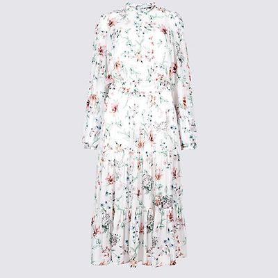 Floral Print Long Sleeve Midi Dress 