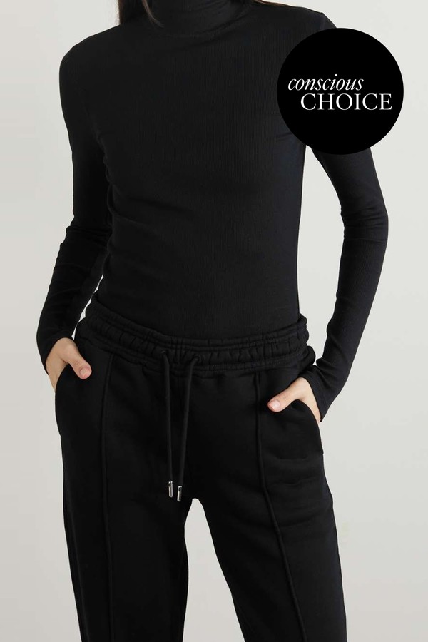 Suri Ribbed Stretch-Organic Cotton Turtleneck Top from Ninety Percent