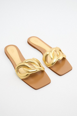 Flat Padded Leather Slider Sandals from Zara