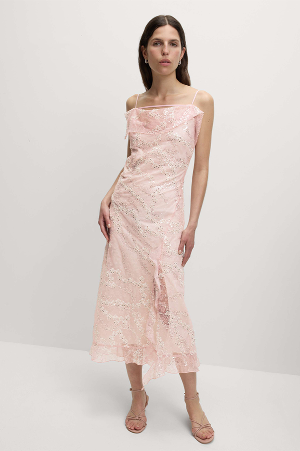 Embellished Lace Frill Midaxi Column Dress