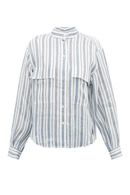 Stand-Collar Striped Linen-Blend Shirt from Frame