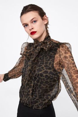 Animal Print Blouse With Bow from Zara
