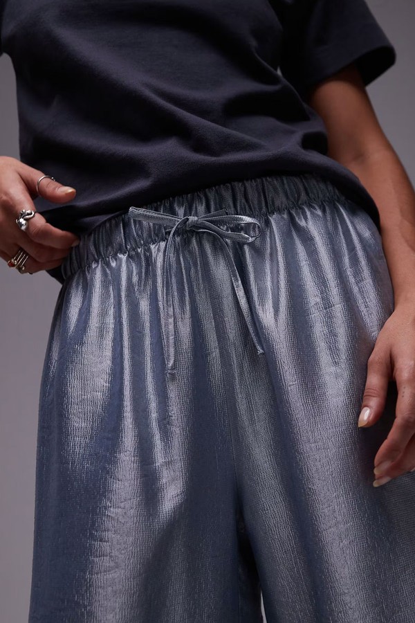 Textured Satin Straight Leg Drawcord Trousers from Topshop