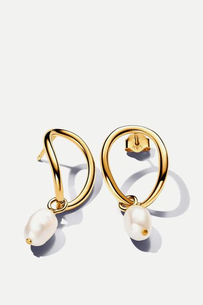 Organically Shaped Circle &amp; Baroque Treated Freshwater Cultured Pearl Earrings