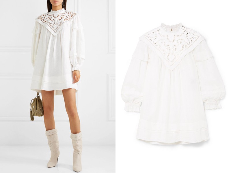 Galia Lattice-Trimmed Linen Mini Dress from Isabel Marant