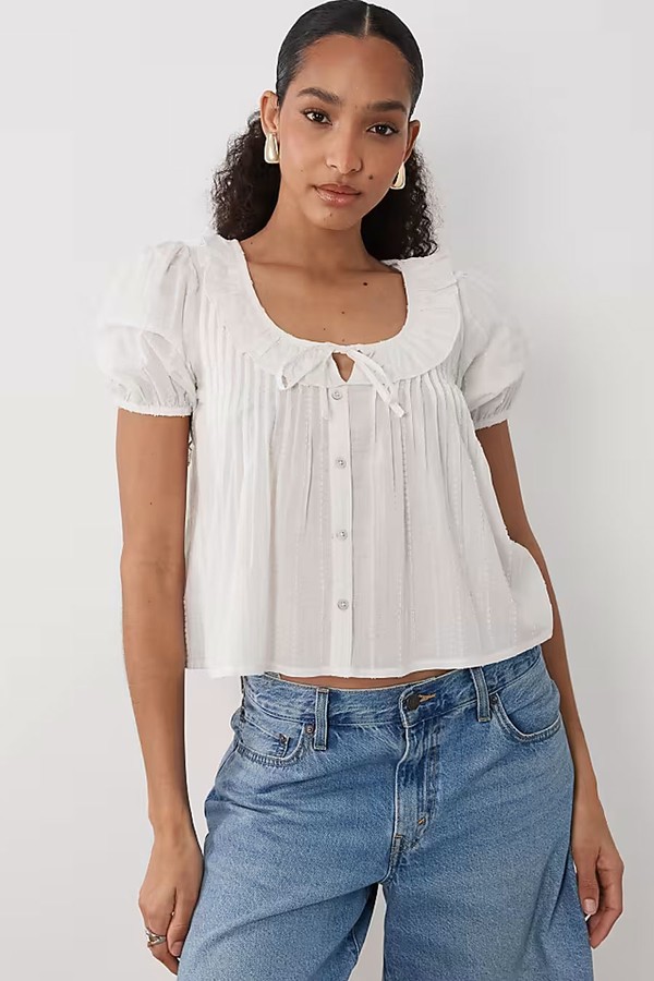 Dobby Stripe Tie Bow Blouse  from New Look