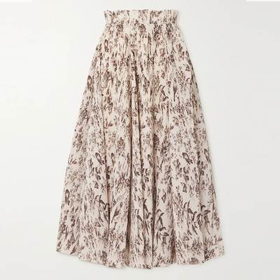 Wild Botanica Floral-Print Plisse-Crepe Midi Skirt from Zimmerman