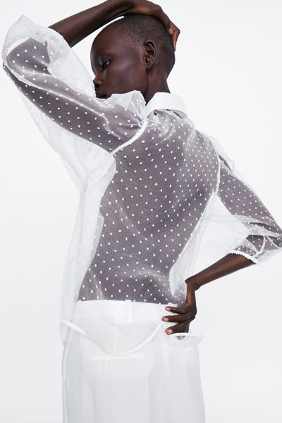 Semi-Sheer Dotted Mesh Blouse from Zara